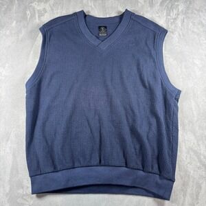 Nike Golf Sweater Vest Mens Large Navy Blue Waffle Knit V-Neck Swoosh